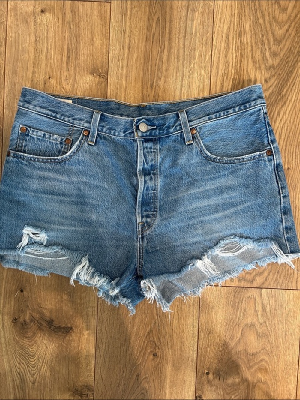 Levi's Light Blue Distressed Denim Cutoff 501 Shorts Size 33